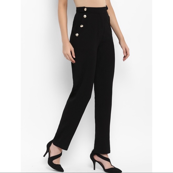 Women Black Tailored Slim Fit Solid Cigarette Trousers! - Picture 2 of 4